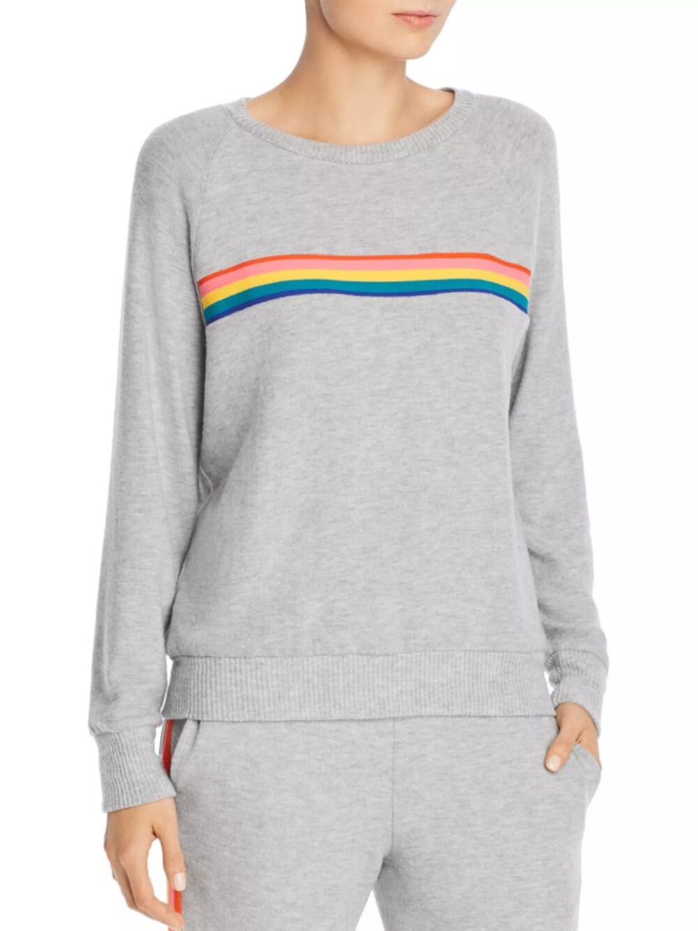 LNA Heather Grey Rainbow Stripe Brushed Jersey Sweatshirt, Size XS